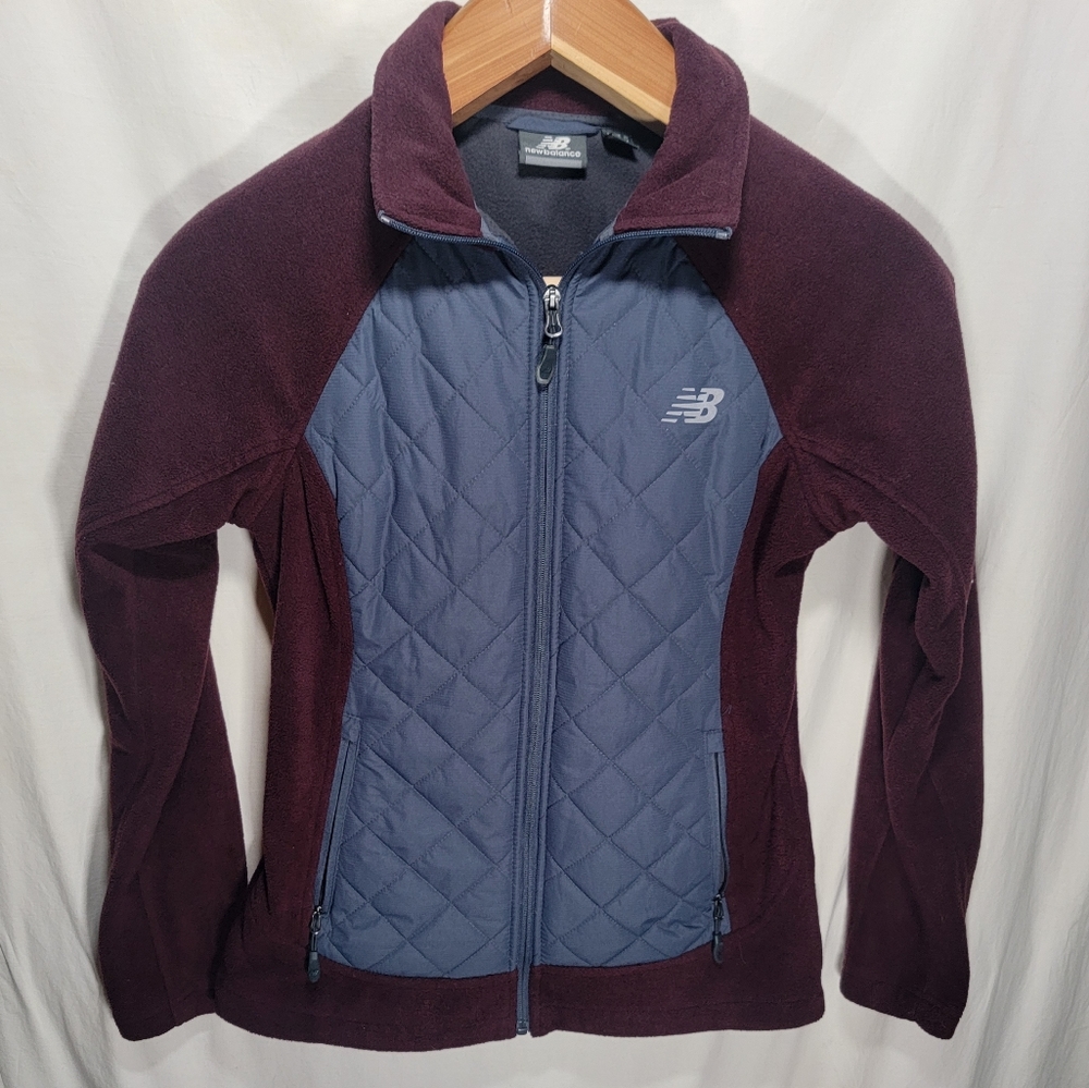 Woman's New Balance size 8 quilted & fleece, gray & burgundy jacket great shape